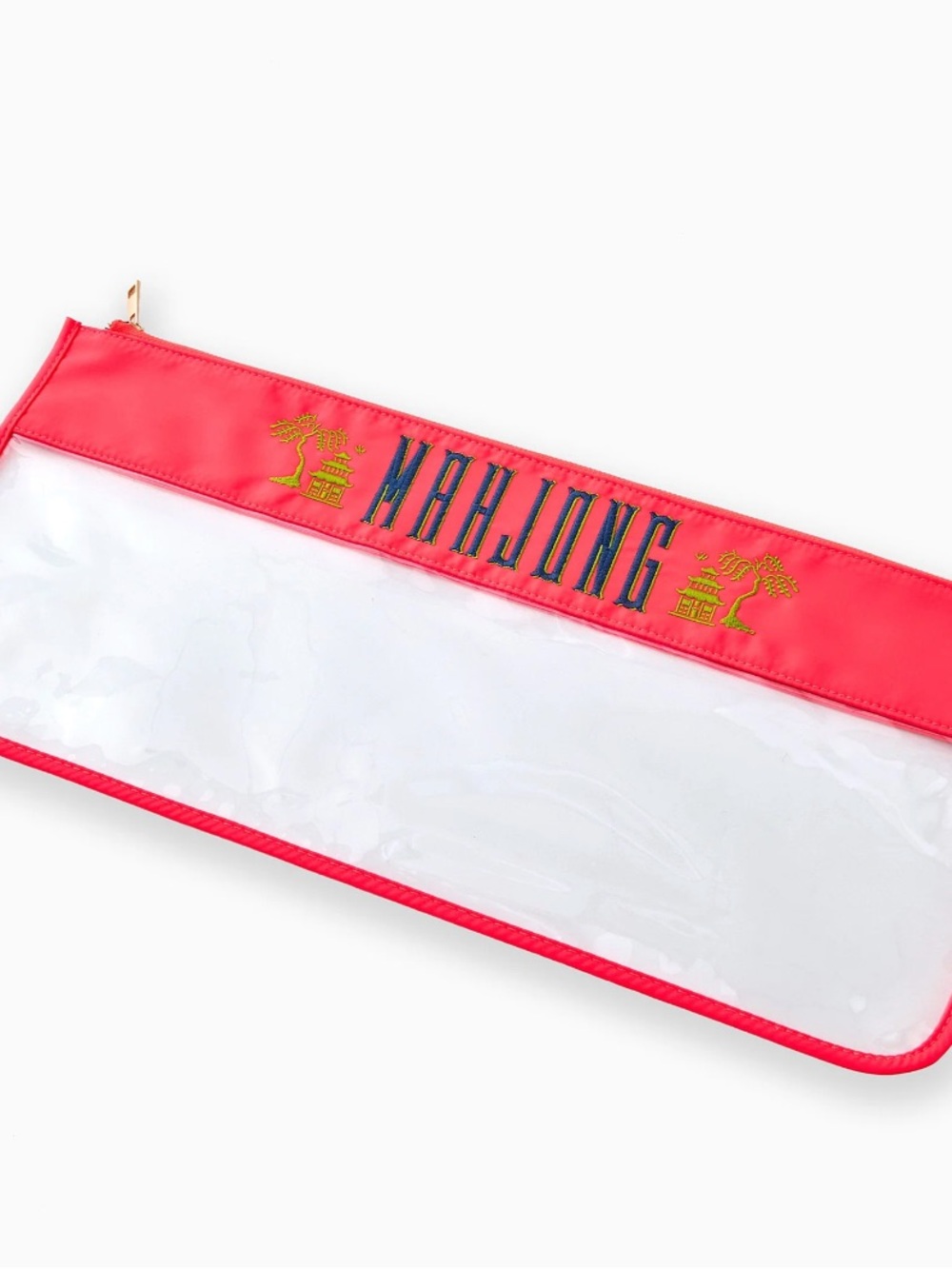 Oh My Mahjong Hot Coral Pagoda Tile Bag  - Clear Plastic Fabric Game Storage